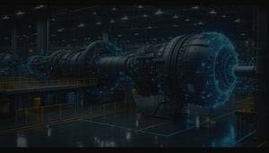 Aerospace Industry Manufacturing rocket engine Factory formed up of Data nodes of Knowledge graph Dark Theme-1