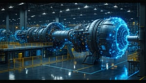 Aerospace Industry Manufacturing rocket engine Factory formed up of Data nodes of Knowledge graph Dark Theme